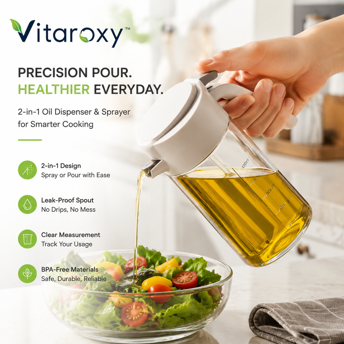 Vitaroxy™ Precision Pour 2-in-1 Oil Dispenser & Cooking Spray Bottle